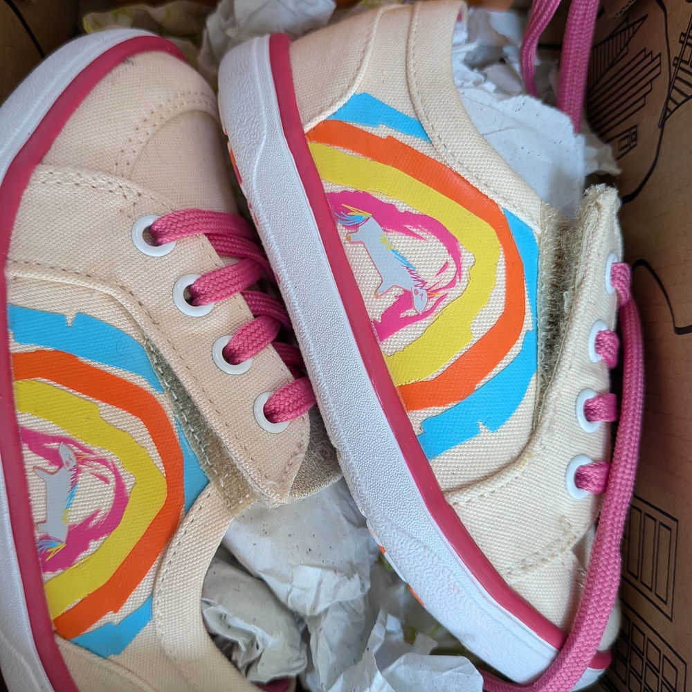 Livie & Luca Cream Sneakers with Pink and Blue Swirl